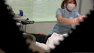 Weird Japanese dentist enjoys pleasuring her amateur client