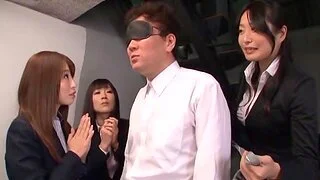 Asian boss gets his dick pleasured by his despondent coworkers. HD