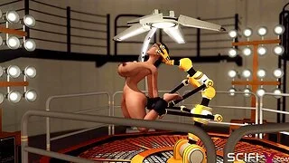 A X hot cuffed ebony gets fucked hard by a sex cyborg