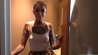 HD POV video of tattooed Leigh Raven sucking a disconcert solid cock